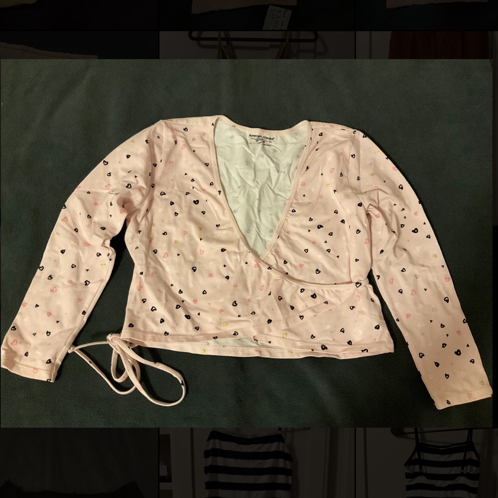 American Apparel Limited Addition Hearts Pink Wrap Crop Top Size M